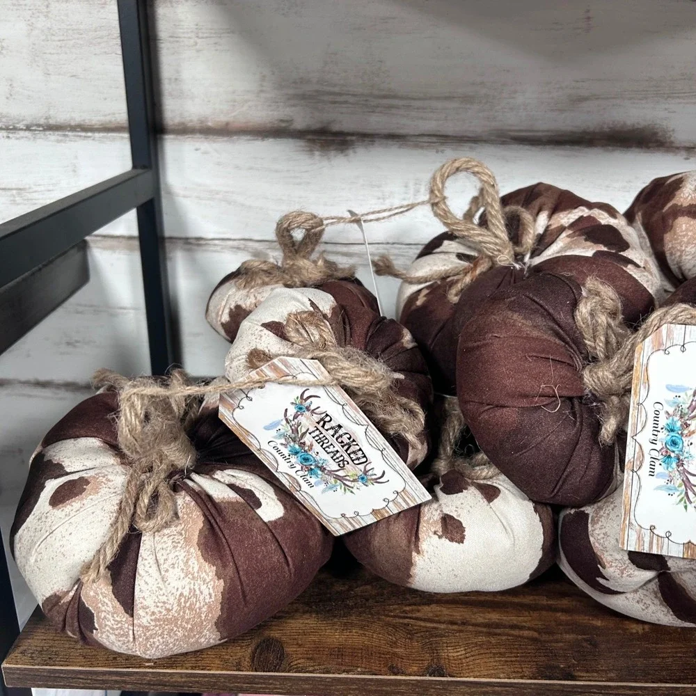 Farmhouse Fabric Pumpkins Brown Cow Fall Decor Fabric Decor Jute Rope‎ New